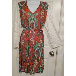 Ava Rose Designs Boho Midi/Knee-Length V-Neck Dress Polkadot Sleeves L NWT